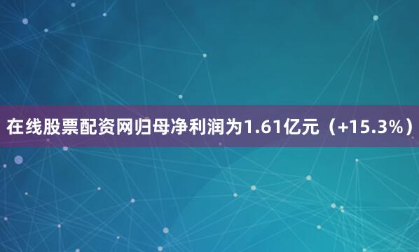 在线股票配资网归母净利润为1.61亿元（+15.3%）